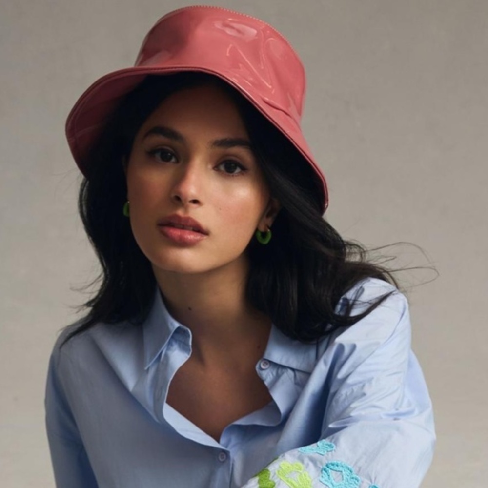 NWT Anthropologie ASN Faux Patent Leather Pink Bucket Hat